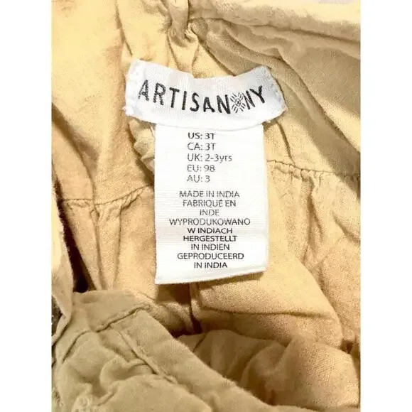 Artisan NY Girls Toddler Dress Lace Sleeveless Mustard Yellow White Bow Size 3T - Picture 3 of 6